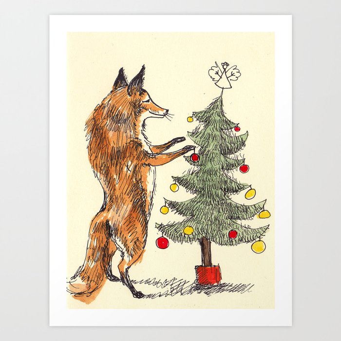 Christmas Fox Art Print