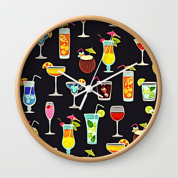 It S 5 O Clock Somewhere Cocktails Wall Clock By Digitalrealityart Society6
