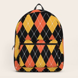 Salmon Orange And Yellow Argyle Pattern Diamond Geometrical Quilt Knit Sweater Tartan  Backpack