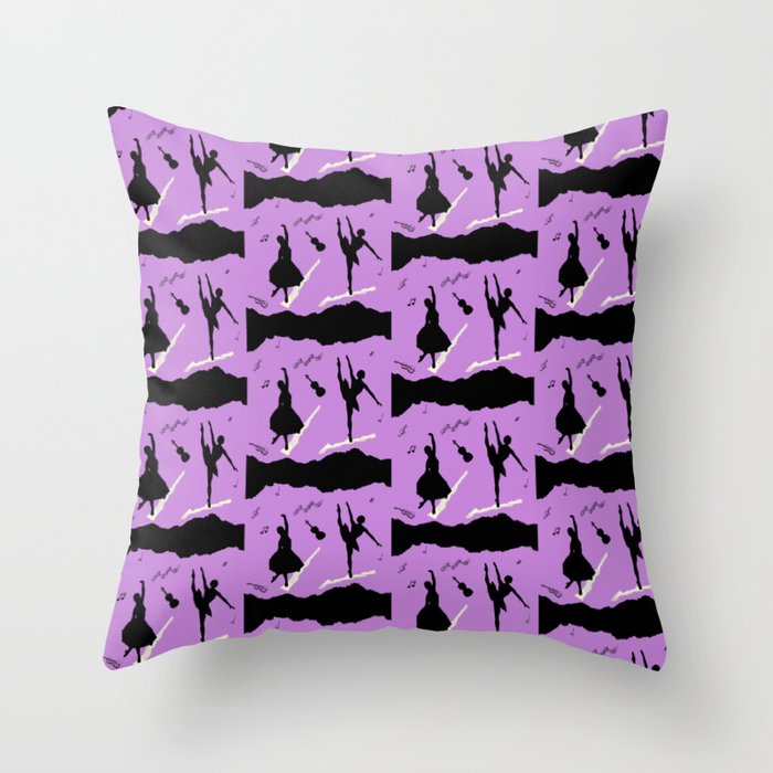 Two ballerina figures in black on violet paper Throw Pillow