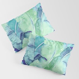 Banana Tree Leaves | Tropical  BLUE Watercolor Pillow Sham