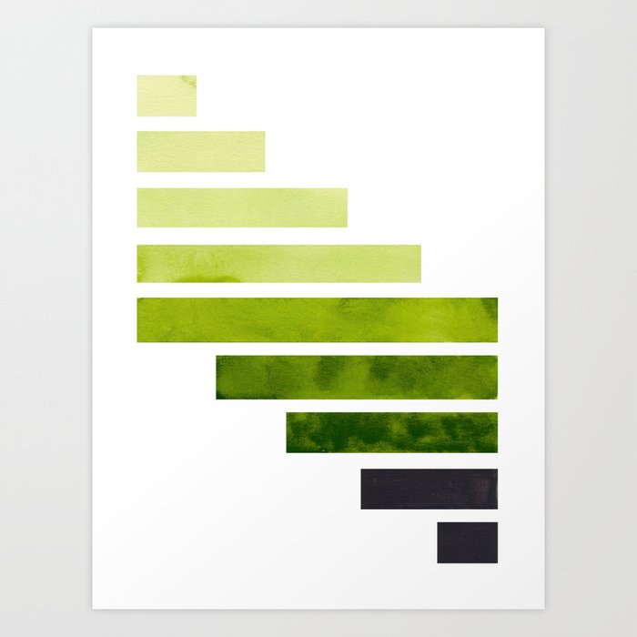 Sap Green Midcentury Modern Minimalist Staggered Stripes Rectangle Geometric Pattern Watercolor Art Art Print By Enshape Society6