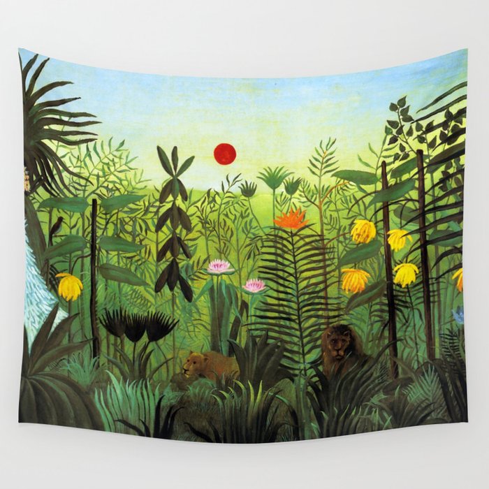 Henri Rousseau "Exotic Landscape with Lion and Lioness in Africa" Wall Tapestry