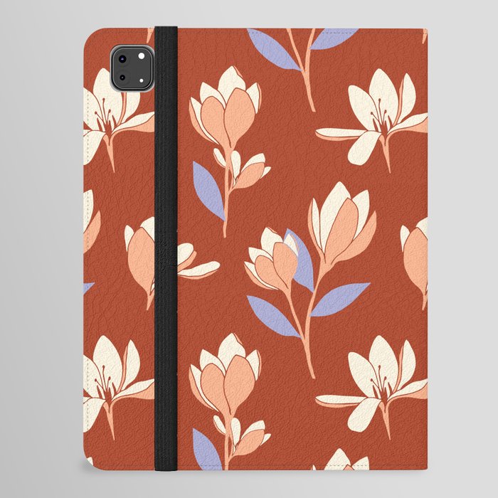 Pink and White flowers on an amber background iPad Folio Case