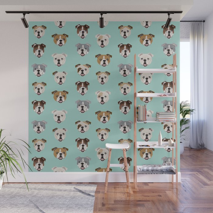 English Bulldog pattern print dog breed pet portrait gifts for dog owner bulldog Wall Mural