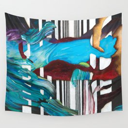 Vorizon Wall Tapestry | Acrylic, Lines, White, Subconscious, Meat, Painting, Blue, Dark, Surrealism, Black and White 