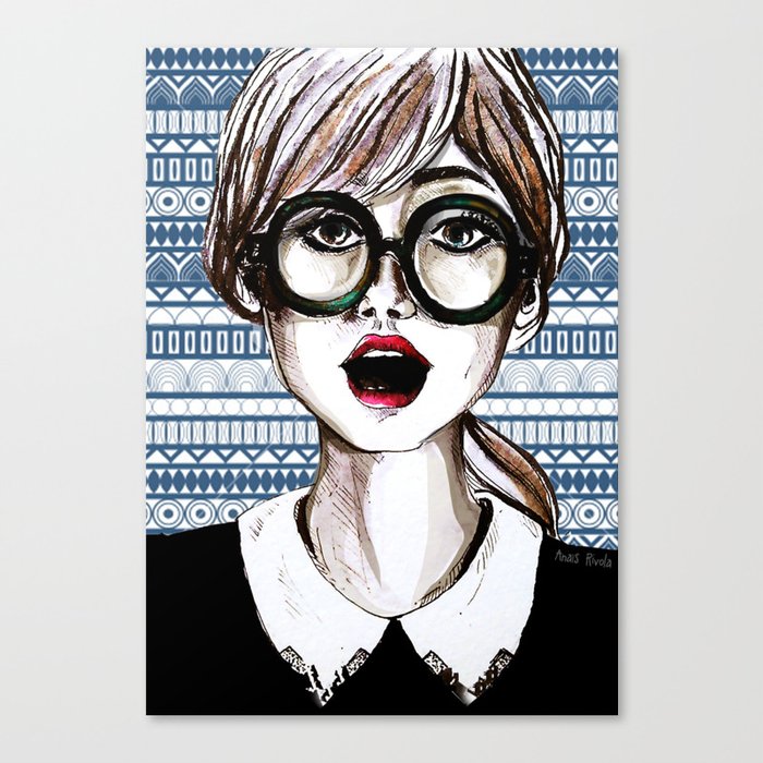 Girl and blue pattern Canvas Print