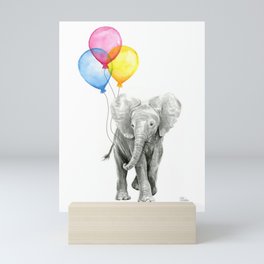Baby Elephant with Balloons Nursery Animals Prints Whimsical Animal Mini Art Print