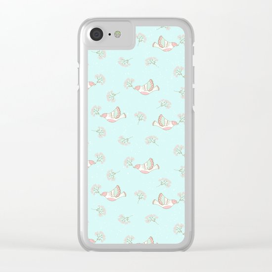 Christmas birds - Bird pattern on turquoise backround Clear iPhone Case