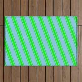[ Thumbnail: Sky Blue & Lime Colored Lines/Stripes Pattern Outdoor Rug ]