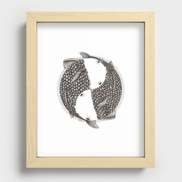 Pisces - Fish Koi - Japanese Tattoo Style (black and white) Recessed Framed Print