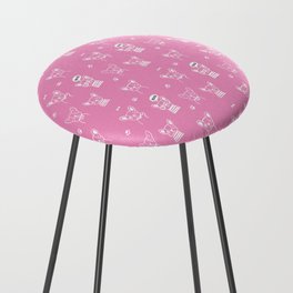 Pink and White Hand Drawn Dog Puppy Pattern Counter Stool