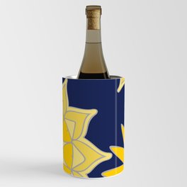 Sunshine yellow navy blue abstract floral mandala Wine Chiller
