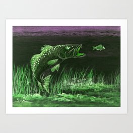 Trout Attack In Green Art Print