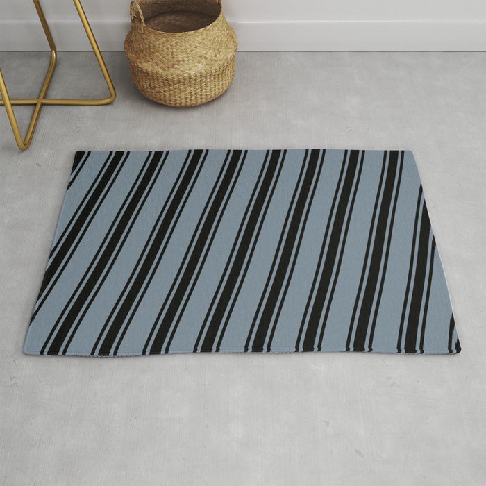 Light Slate Gray and Black Colored Striped/Lined Pattern Rug