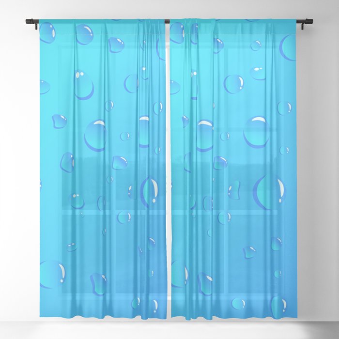 Water Droplets on Blue Background. Sheer Curtain