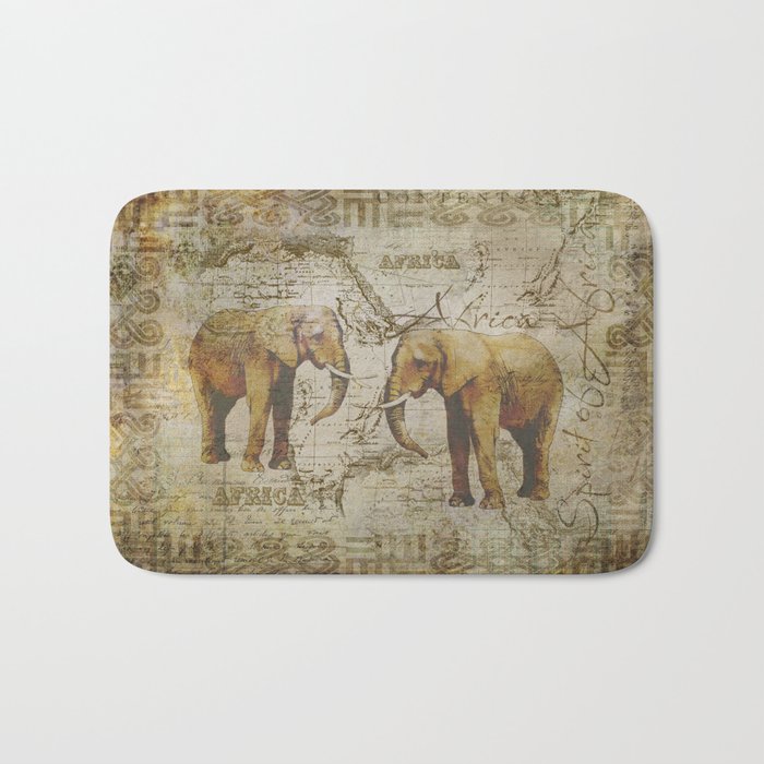 Spirit of Africa Elephant mixed media art Bath Mat