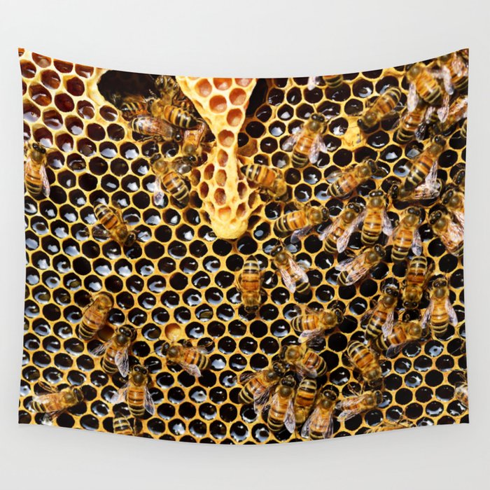 swarm of bees on honeycomb Wall Tapestry