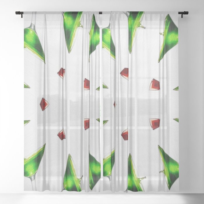 Emerald green appletini cocktails and martini aperitifs alcoholic beverages mixed drinks wine glass motif on the rocks portrait painting Sheer Curtain