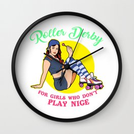Womens Roller Skater Gift Design Roller Derby Print Wall Clock