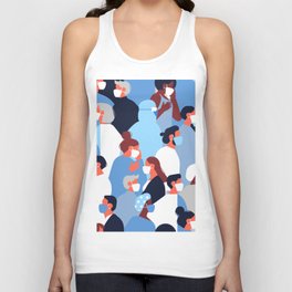 Diverse people wearing face mask crowd background Unisex Tank Top