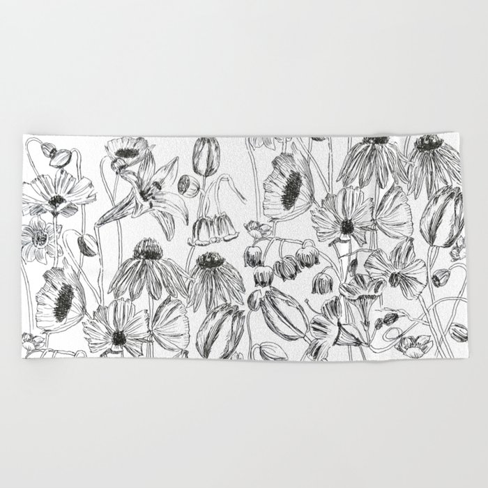 flower party black and white Beach Towel