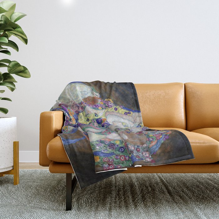 Klimt The Virgin Girl Colorful Famous Artwork Reproduction Throw Blanket