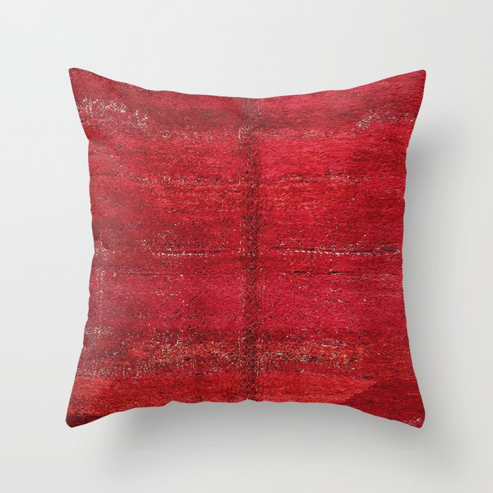 Brilliant Red Antique Moroccan Rug Print Throw Pillow