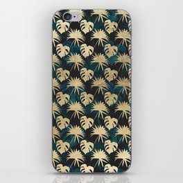Tropical green blue gold watercolor monstera foliage iPhone Skin