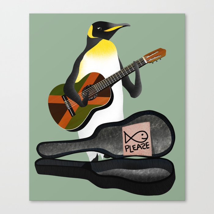 Penguin Busking Canvas Print