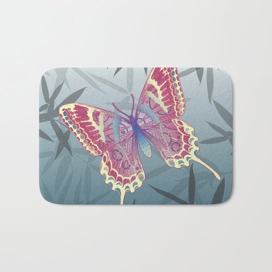 Unique Butterfly Bamboo leaves Pattern Bath Mat