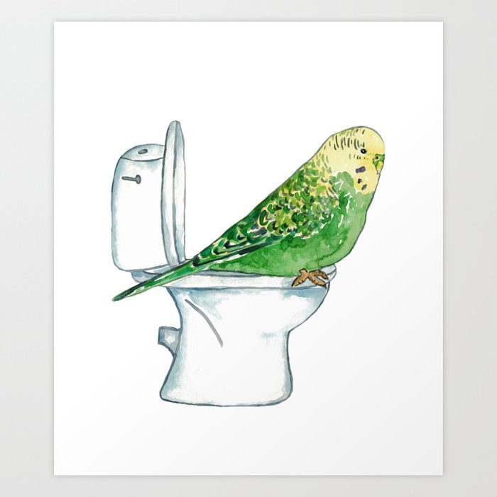 Bird budgie green toilet Painting Art Print