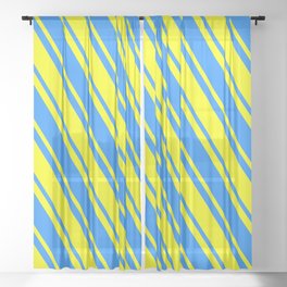 [ Thumbnail: Yellow & Blue Colored Lines/Stripes Pattern Sheer Curtain ]