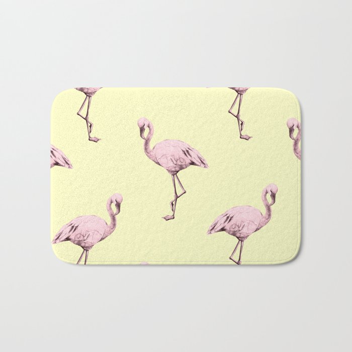 Flamingos in Flamingo Pink on Pale Yellow Bath Mat