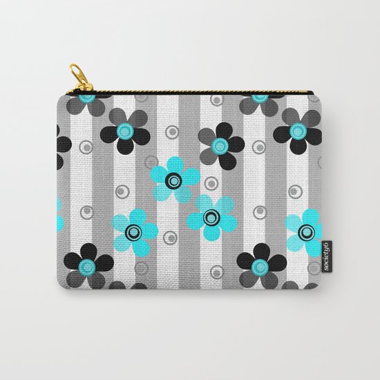 Black and turquoise floral pattern . Carry-All Pouch