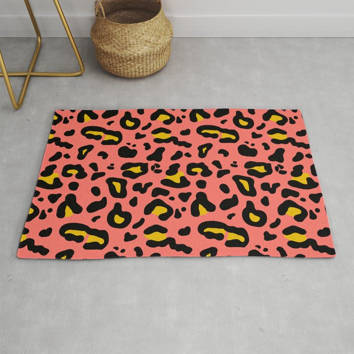 Coral & Yellow Leopard Print Rug