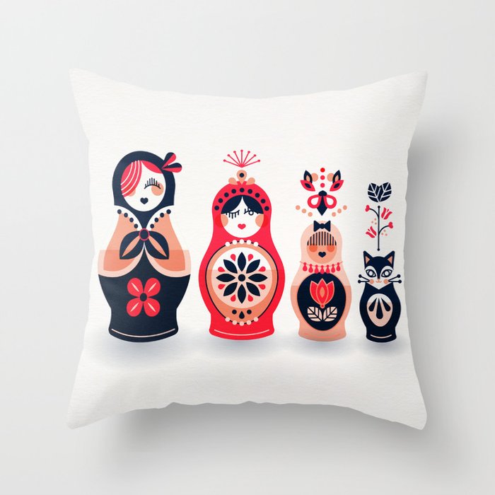 Russian Nesting Dolls Hot Pink Throw Pillow By Catcoq Society6