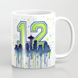 Seattle 12th Man Art Skyline Watercolor Mug