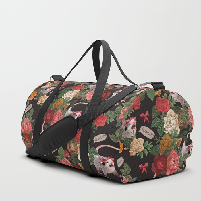 Opossum Floral Pattern (with text) Duffle Bag