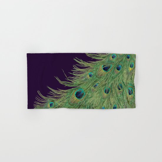 Peacock Feathers on Purple Background Hand & Bath Towel