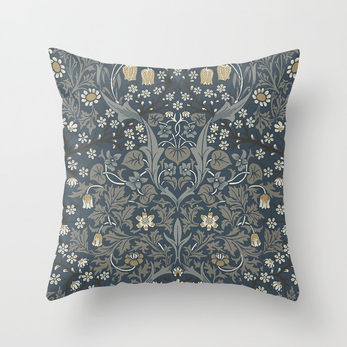 William Morris Vintage Blackthorn Grey Blue 1892 Throw Pillow