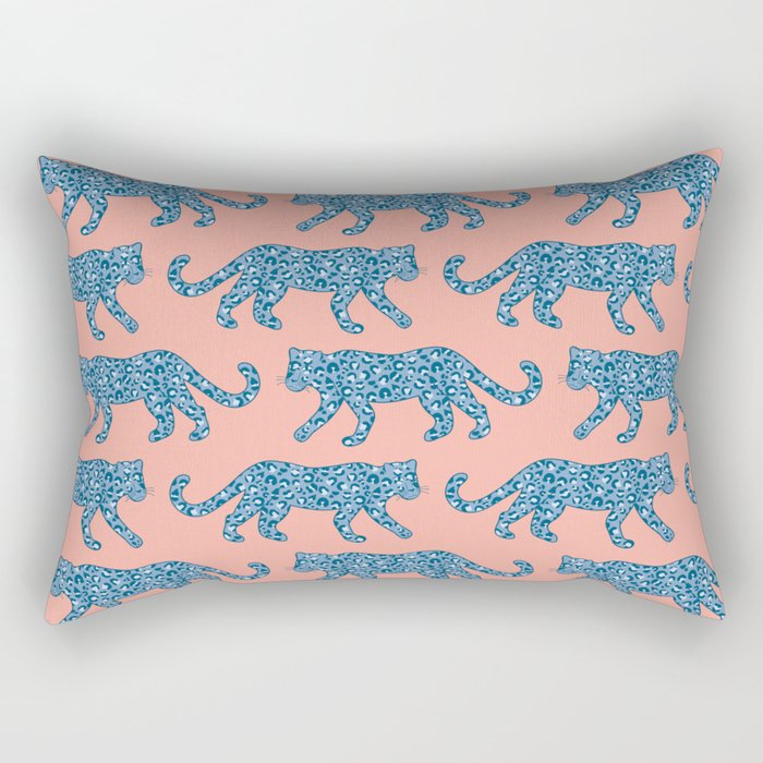 Kitty Parade - Blue on Coral Rectangular Pillow