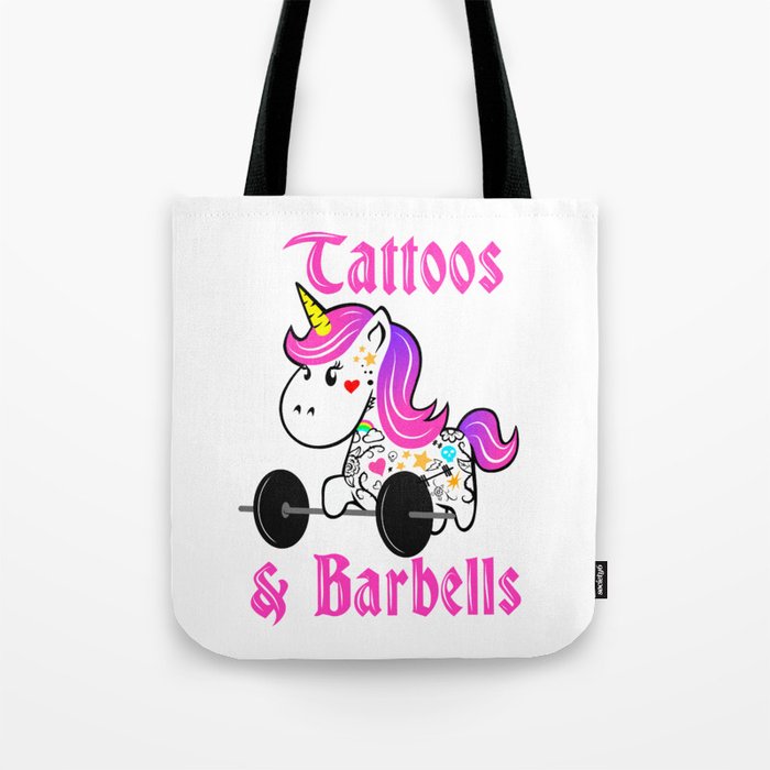 Tattoo Barbell Girl Unicorn Tote Bag