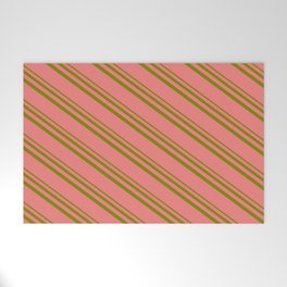 [ Thumbnail: Light Coral & Green Colored Pattern of Stripes Welcome Mat ]