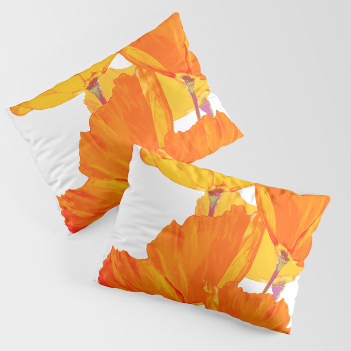 Orange and Yellow Poppies On A White Background #decor #society6 #buyart Pillow Sham