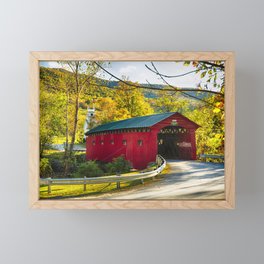 Red Covered Bridge and a Church, Vermont Framed Mini Art Print