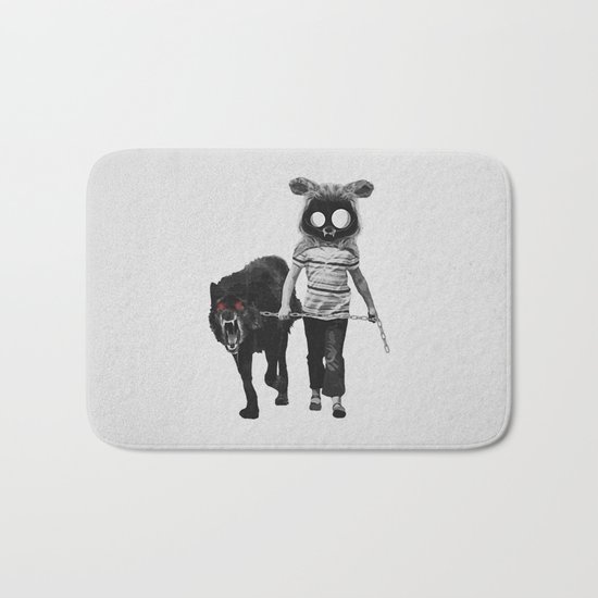 Out for a walk (black and white) Bath Mat
