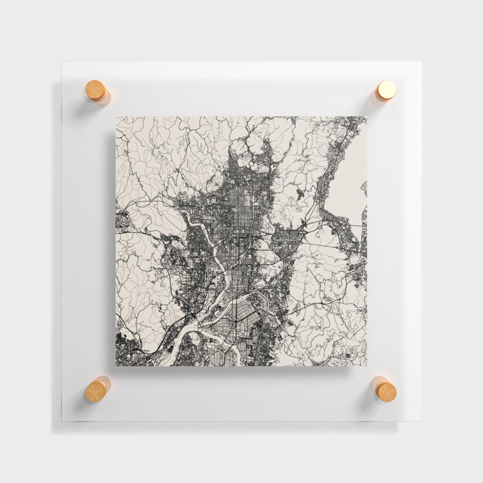 Japan KYOTO - City Map - Black and White Floating Acrylic Print