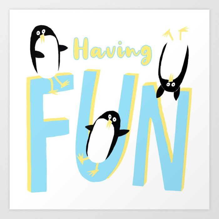 Penguins Having Fun! Cute Illustration By Artist Carla Daly Art Print