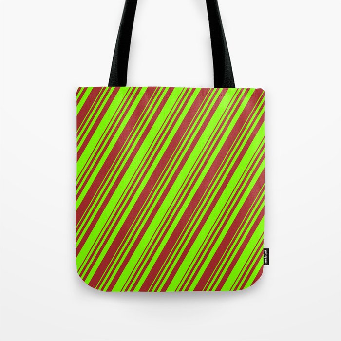 Chartreuse and Brown Colored Stripes/Lines Pattern Tote Bag